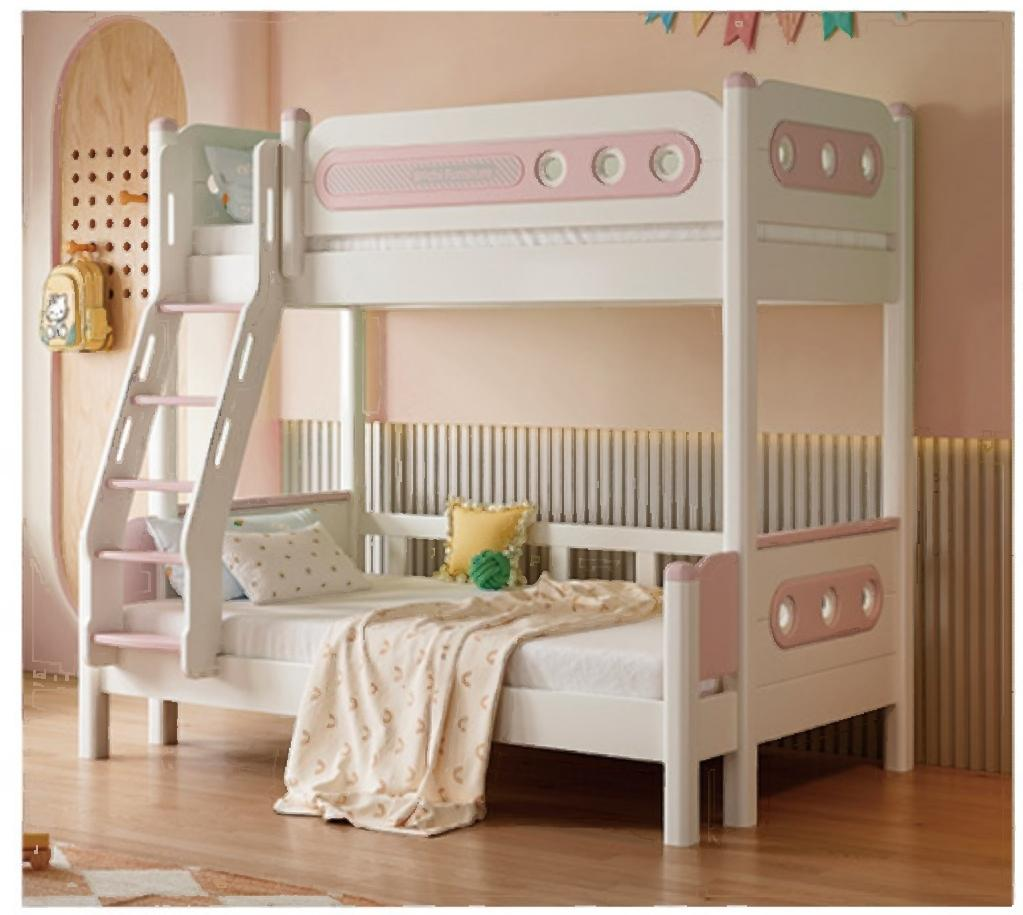 右享家具 橡木全实木粉色/蓝色上下铺高低儿童床3150024